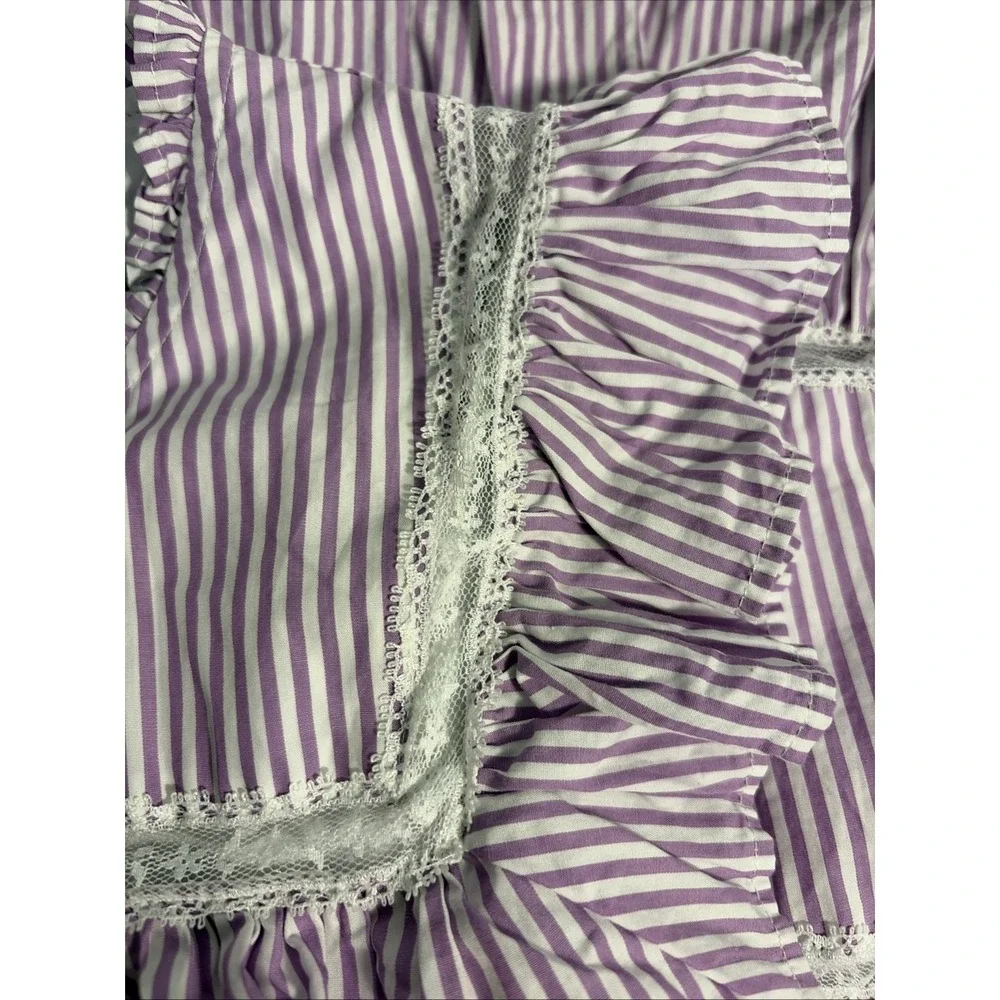 J. Crew Tiered Ruffle Dress Stripe Purple White  Lined Midi Women's Large